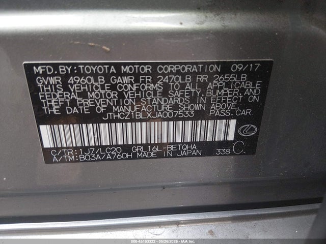 Продаж на аукціоні авто 2018 Lexus Gs 350, vin: JTHCZ1BLXJA007533, номер лоту: 45193322