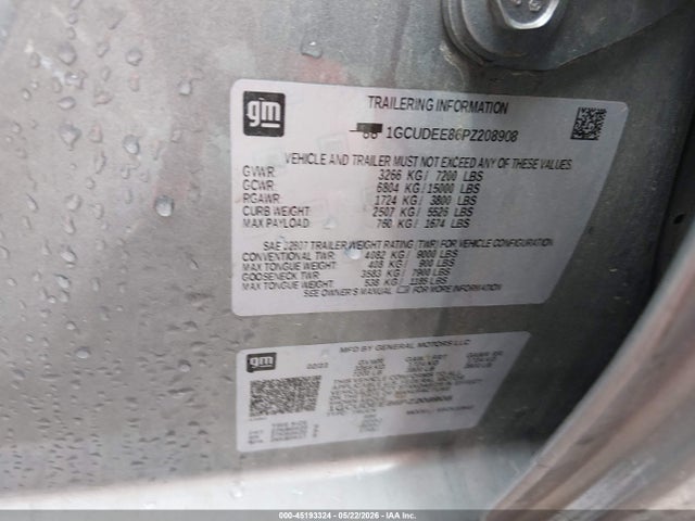 Продажа на аукционе авто 2023 Chevrolet Silverado 1500 4wd  Short Bed Rst, vin: 1GCUDEE86PZ208908, номер лота: 45193324