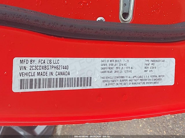 45193340 :رقم المزاد ، 2C3CDXBG7PH627440 vin ، 2023 Dodge Charger Sxt مزاد بيع