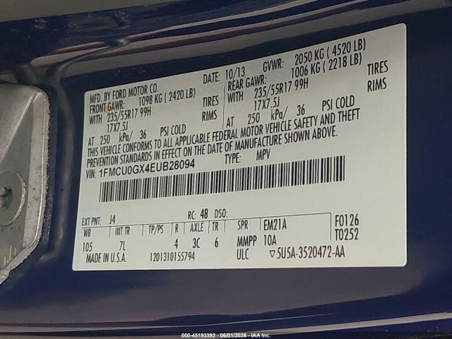 Продажа на аукционе авто 2014 Ford Escape Se, vin: 1FMCU0GX4EUB28094, номер лота: 45193392