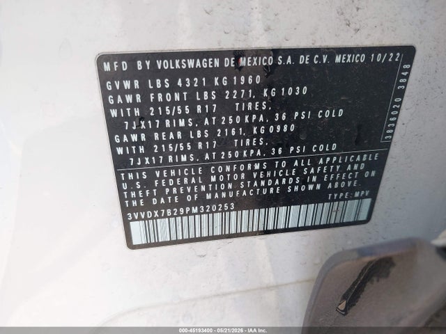 Продаж на аукціоні авто 2023 Volkswagen Taos 1.5t S, vin: 3VVDX7B29PM320253, номер лоту: 45193400