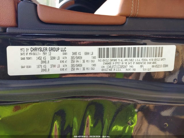 2012 Jeep Grand Cherokee Overland მანქანა იყიდება აუქციონზე, vin: 1C4RJFCT1CC325207, აუქციონის ნომერი: 45193412