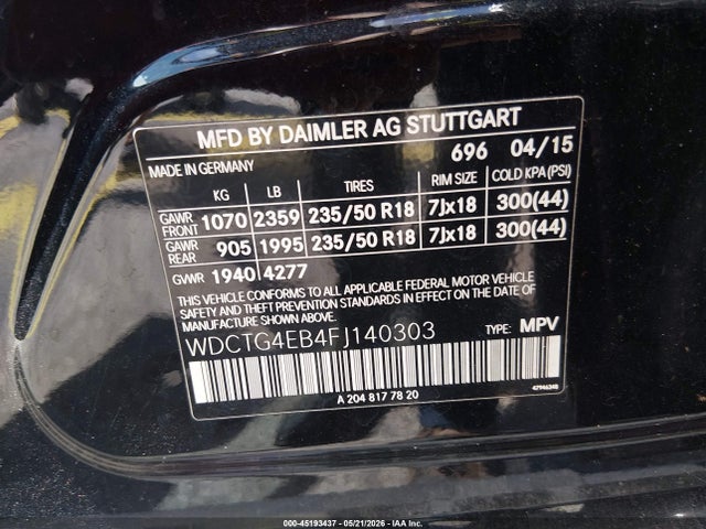Продаж на аукціоні авто 2015 Mercedes-benz Gla 250, vin: WDCTG4EB4FJ140303, номер лоту: 45193437