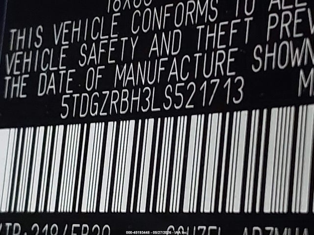 5TDGZRBH3LS521713 Toyota Highlander Xle