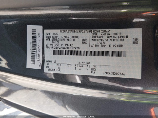 Aukcja sprzedaży 2017 Ford F-250 Xl, vin: 1FDBF2A6XHEE07226, numer aukcji: 45193451