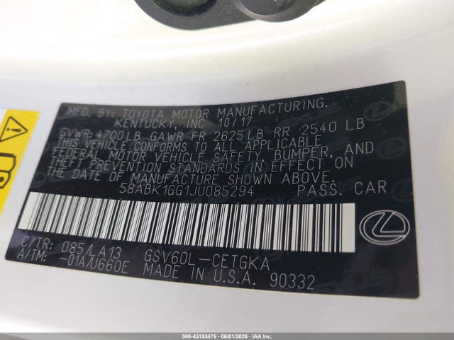 Lexus ES 350 2018 58ABK1GG1JU085294 Image 9