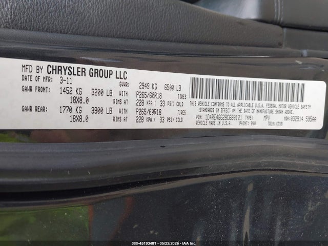 Aukcja sprzedaży 2011 Dodge Durango Crew, vin: 1D4RE4GG2BC680121, numer aukcji: 45193481