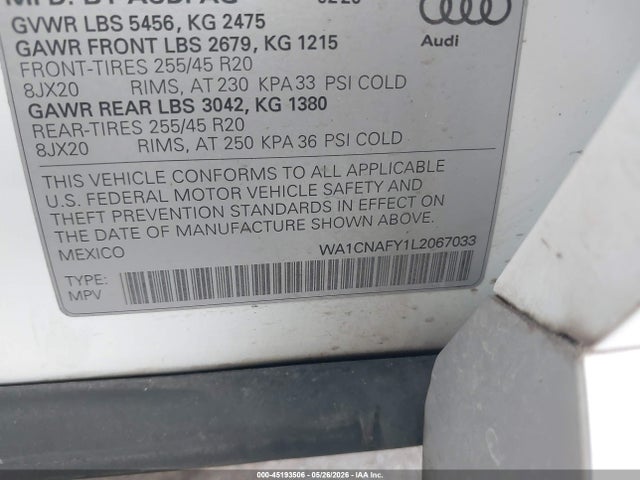 Aukcja sprzedaży 2020 Audi Q5 Prestige 45 Tfsi Quattro S Tronic, vin: WA1CNAFY1L2067033, numer aukcji: 45193506
