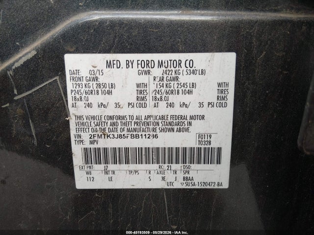 Продажа на аукционе авто 2015 Ford Edge Sel, vin: 2FMTK3J85FBB11286, номер лота: 45193509