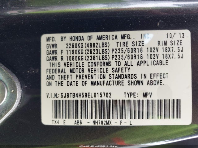 Продаж на аукціоні авто 2014 Acura Rdx, vin: 5J8TB4H59EL015702, номер лоту: 45193520