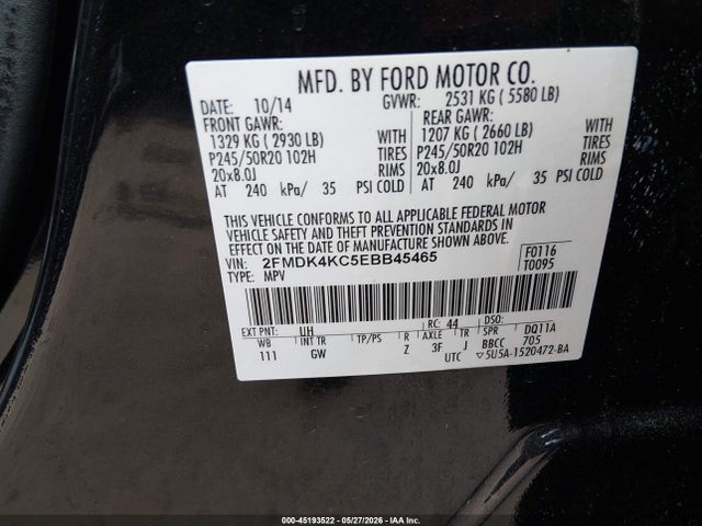 Продажа на аукционе авто 2014 Ford Edge Limited, vin: 2FMDK4KC5EBB45465, номер лота: 45193522