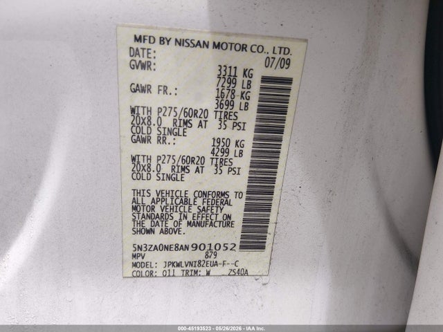 Продажа на аукционе авто 2010 Infiniti Qx56, vin: 5N3ZA0NE8AN901052, номер лота: 45193523