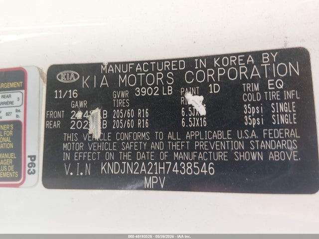 Aukcja sprzedaży 2017 Kia Soul, vin: KNDJN2A21H7438546, numer aukcji: 45193525