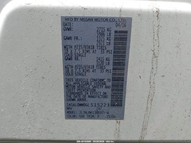 2016 Infiniti Qx60 მანქანა იყიდება აუქციონზე, vin: 5N1AL0MM0GC515223, აუქციონის ნომერი: 45193560