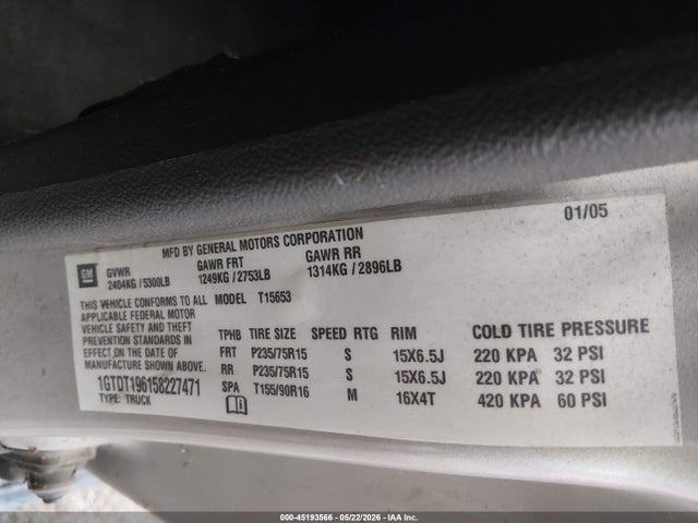 Продаж на аукціоні авто 2005 Gmc Canyon Sle, vin: 1GTDT196158227471, номер лоту: 45193566