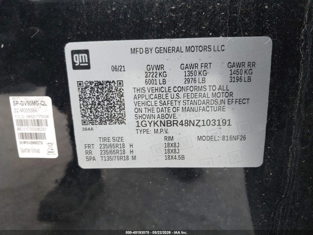 1GYKNBR48NZ103191 Cadillac Xt5 Awd Luxury