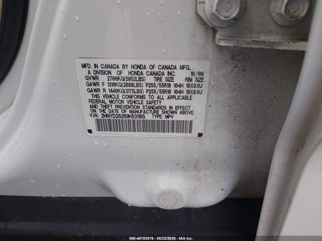 2009 Acura Mdx მანქანა იყიდება აუქციონზე, vin: 2HNYD28269H531165, აუქციონის ნომერი: 45193576