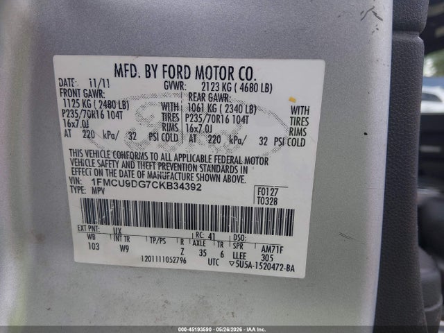 Продаж на аукціоні авто 2012 Ford Escape Xlt, vin: 1FMCU9DG7CKB34392, номер лоту: 45193590