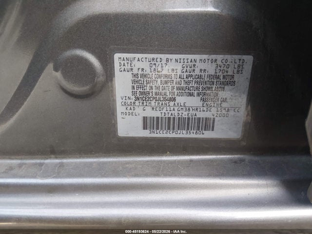 Продажа на аукционе авто 2018 Nissan Versa Note Sv, vin: 3N1CE2CP0JL354806, номер лота: 45193624