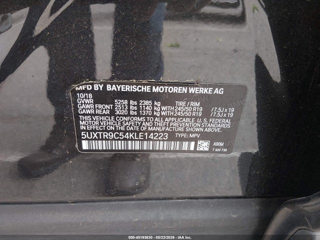 Продажа на аукционе авто 2019 Bmw X3 Xdrive30i, vin: 5UXTR9C54KLE14223, номер лота: 45193630