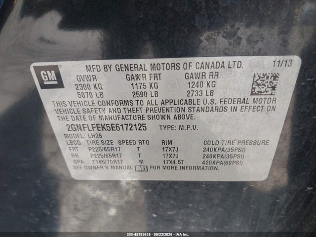 2GNFLFEK5E6172125 Chevrolet EQUINOX 1LT