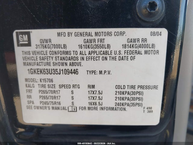 Aukcja sprzedaży 2005 Gmc Yukon Denali, vin: 1GKEK63U35J109446, numer aukcji: 45193642