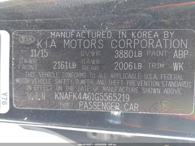 Aukcja sprzedaży 2016 Kia Forte Lx, vin: KNAFK4A61G5565219, numer aukcji: 45193671