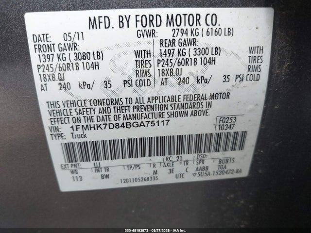 Продаж на аукціоні авто 2011 Ford Explorer Xlt, vin: 1FMHK7D84BGA75117, номер лоту: 45193673