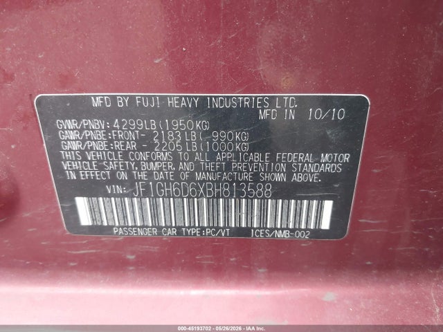 Продажа на аукционе авто 2011 Subaru Impreza Outback Sport, vin: JF1GH6D6XBH813588, номер лота: 45193702