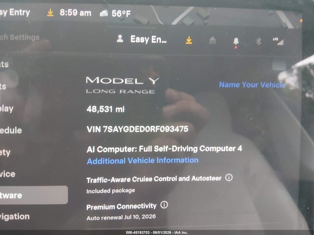 2024 Tesla Model Y Long Range Single Motor Rear-wheel Drive/rwd მანქანა იყიდება აუქციონზე, vin: 7SAYGDED0RF093475, აუქციონის ნომერი: 45193703