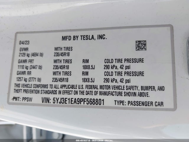 Tesla Model 3 Rear-wheel Drive 2023 5YJ3E1EA9PF568801 Image 9