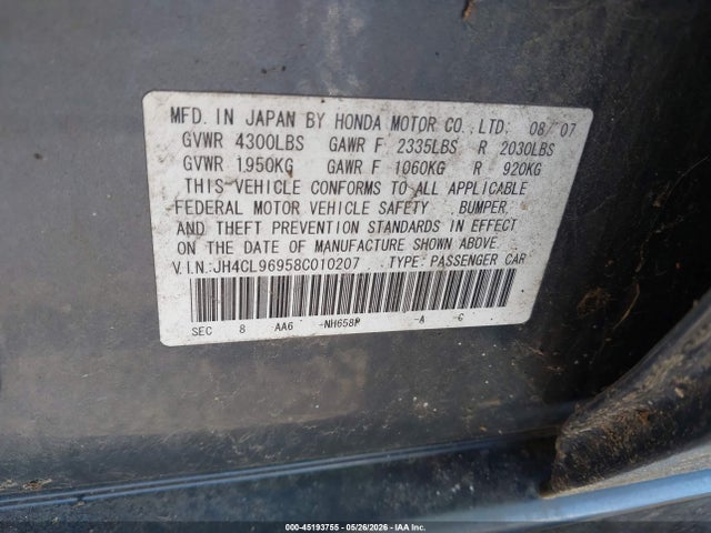 Продажа на аукционе авто 2008 Acura Tsx, vin: JH4CL96958C010207, номер лота: 45193755