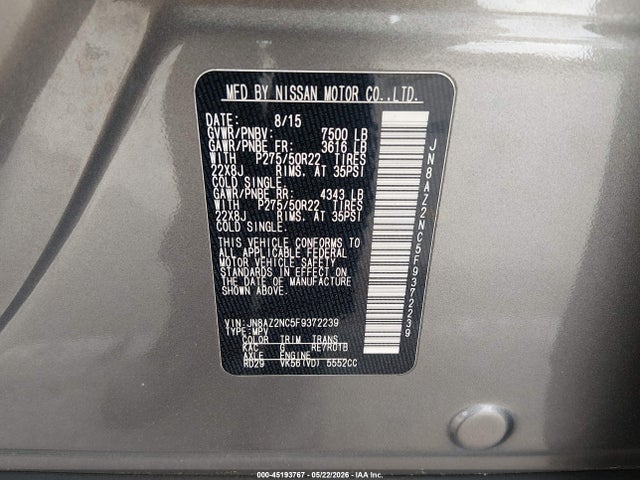 Продажа на аукционе авто 2015 Infiniti Qx80, vin: JN8AZ2NC5F9372239, номер лота: 45193767