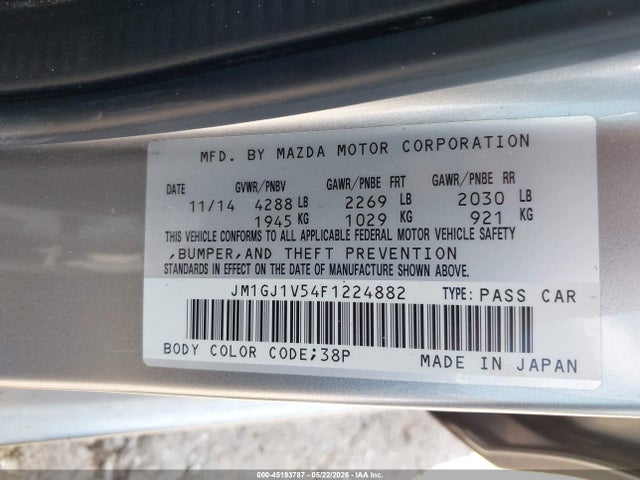 Aukcja sprzedaży 2015 Mazda Mazda6 I Touring, vin: JM1GJ1V54F1224882, numer aukcji: 45193787