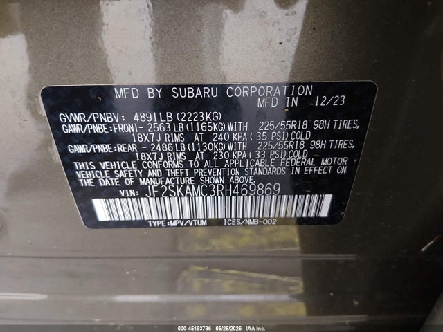 Продаж на аукціоні авто 2024 Subaru Forester Touring, vin: JF2SKAMC3RH469869, номер лоту: 45193796