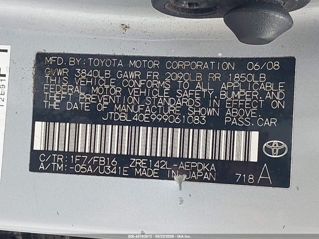 45193812 :رقم المزاد ، JTDBL40E999061083 vin ، 2009 Toyota Corolla Le مزاد بيع