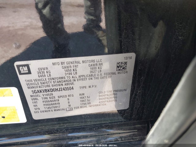 Aukcja sprzedaży 2017 Buick Enclave Leather, vin: 5GAKVBKD6HJ243504, numer aukcji: 45193816