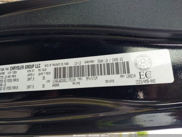 2014 Jeep Wrangler Unlimited Sahara მანქანა იყიდება აუქციონზე, vin: 1C4BJWEGXEL175134, აუქციონის ნომერი: 45193827