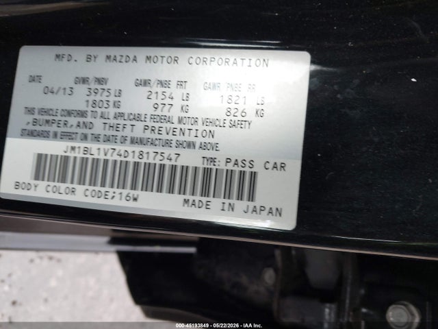2013 Mazda Mazda3 I Touring მანქანა იყიდება აუქციონზე, vin: JM1BL1V74D1817547, აუქციონის ნომერი: 45193849