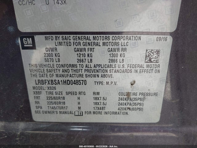 Aukcja sprzedaży 2017 Buick Envision Essence, vin: LRBFXBSA1HD048570, numer aukcji: 45193850