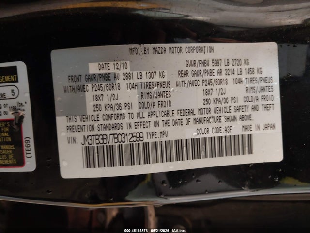 Продажа на аукционе авто 2011 Mazda Cx-9 Sport, vin: JM3TB3BV7B0312599, номер лота: 45193878