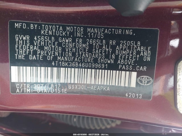 Продажа на аукционе авто 2006 Toyota Avalon Limited, vin: 4T1BK36B46U099691, номер лота: 45193895