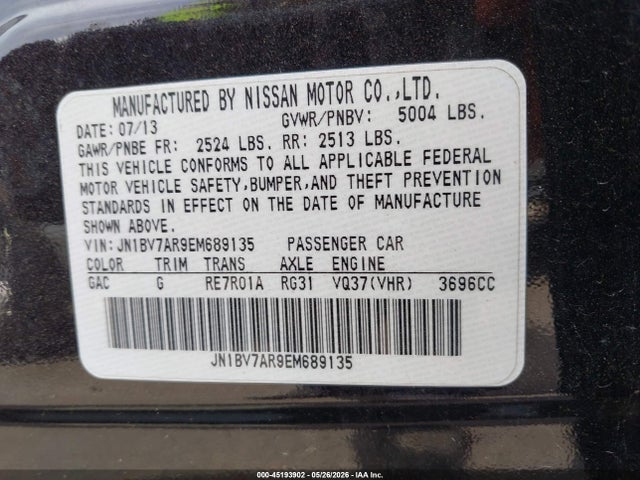 2014 Infiniti Q50 მანქანა იყიდება აუქციონზე, vin: JN1BV7AR9EM689135, აუქციონის ნომერი: 45193902