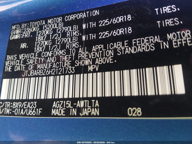 Aukcja sprzedaży 2017 Lexus Nx 200t, vin: JTJBARBZ6H2121733, numer aukcji: 45193925