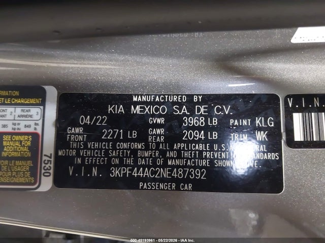 Продажа на аукционе авто 2022 Kia Forte Gt, vin: 3KPF44AC2NE487392, номер лота: 45193961