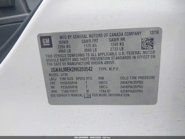 Продаж на аукціоні авто 2017 Gmc Terrain Sle-1, vin: 2GKALMEK2H6269542, номер лоту: 45193970