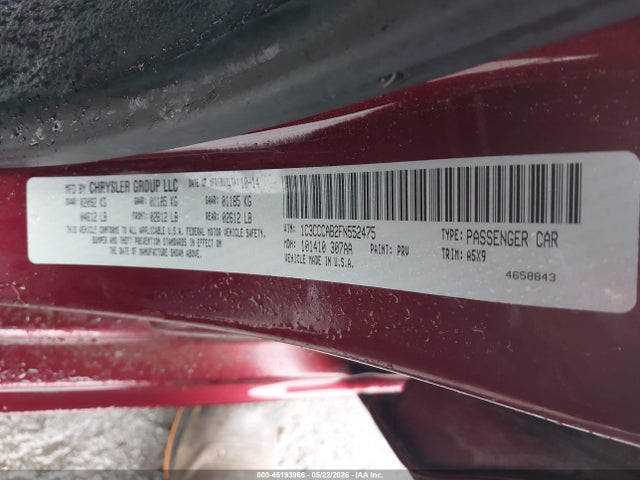 Продажа на аукционе авто 2015 Chrysler 200 Limited, vin: 1C3CCCAB2FN552475, номер лота: 45193986