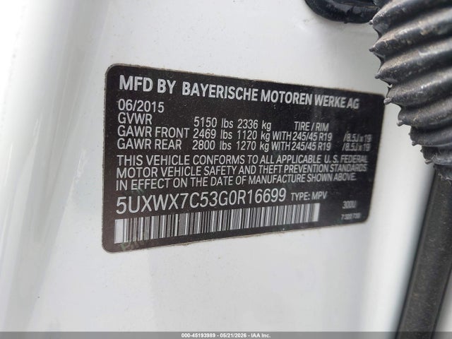 2016 Bmw X3 Xdrive35i მანქანა იყიდება აუქციონზე, vin: 5UXWX7C53G0R16699, აუქციონის ნომერი: 45193989