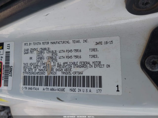 Aukcja sprzedaży 2016 Toyota Tacoma Sr, vin: 5TFRX5GN8GX052883, numer aukcji: 45194020