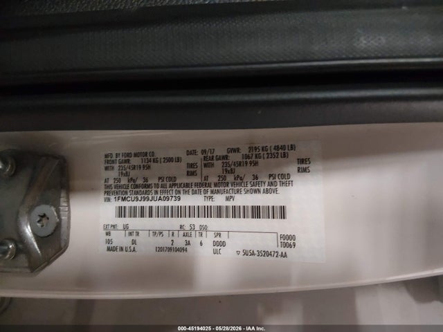 Aukcja sprzedaży 2018 Ford Escape Titanium, vin: 1FMCU9J99JUA09739, numer aukcji: 45194025
